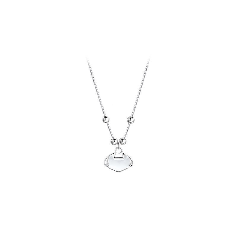 Tiqi S925 Sterling Silver Necklace Women&#039;s Chinese Style Fu Lock White Jade Pendant Clavicle Chain Simple Temperamental Minority Design Sense