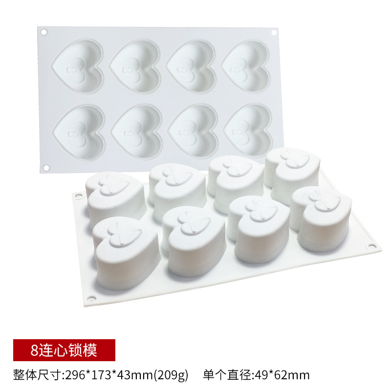 8 Heart-to-Heart Lock Key Mousse Cake Mold Valentine&#039;s Day Ice-Cream Mold Jelly Silicone Mold DIY Baking Mold