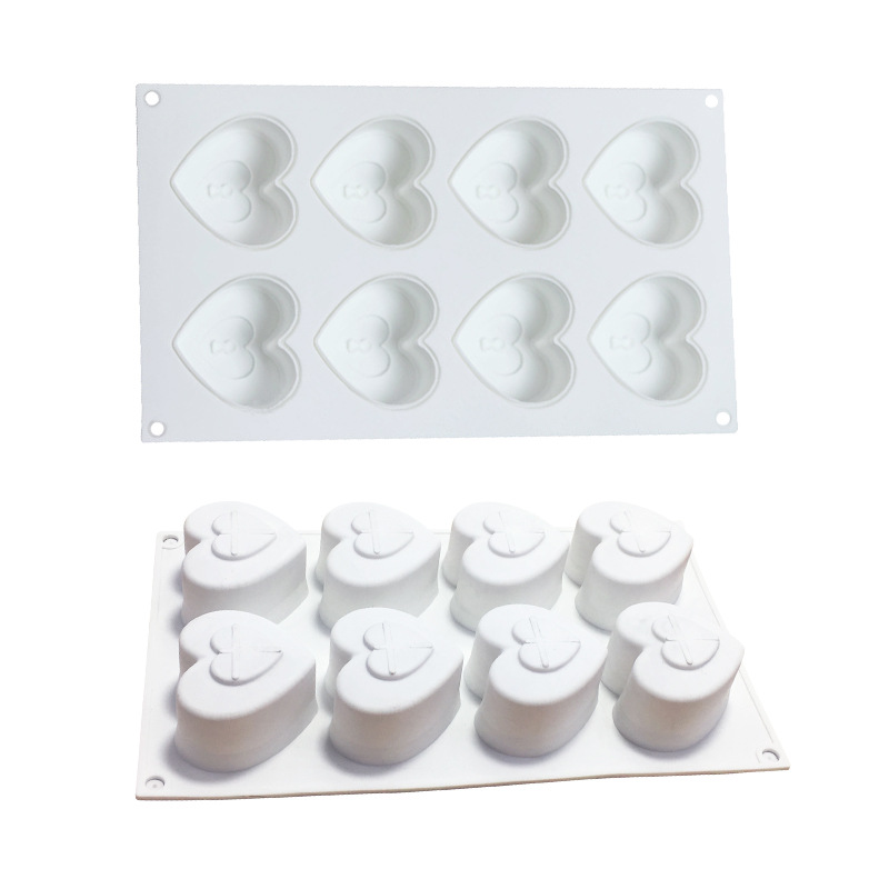 8 Heart-to-Heart Lock Key Mousse Cake Mold Valentine&#039;s Day Ice-Cream Mold Jelly Silicone Mold DIY Baking Mold