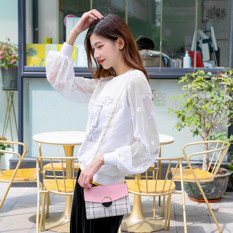 Foreign Trade Wholesale Mobile Phone Bag Fashion round Lock Mid-Length 2021 Summer Contrast Color Chain Crossbody NB Tote Bag