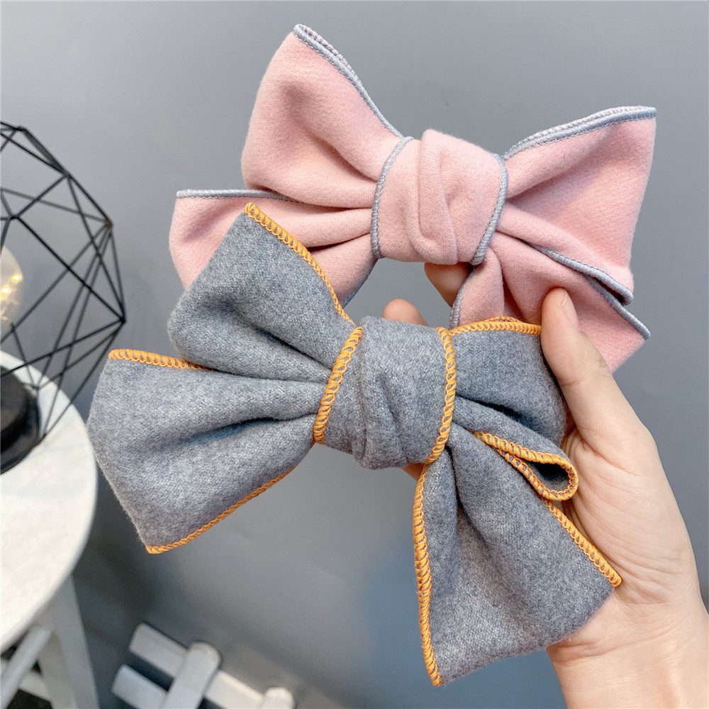 Lock Edge Woolen Cloth Big Bow Hairpin Sweet Color Matching Korean Style Duckbill Clip Chanel-Style Hairpin