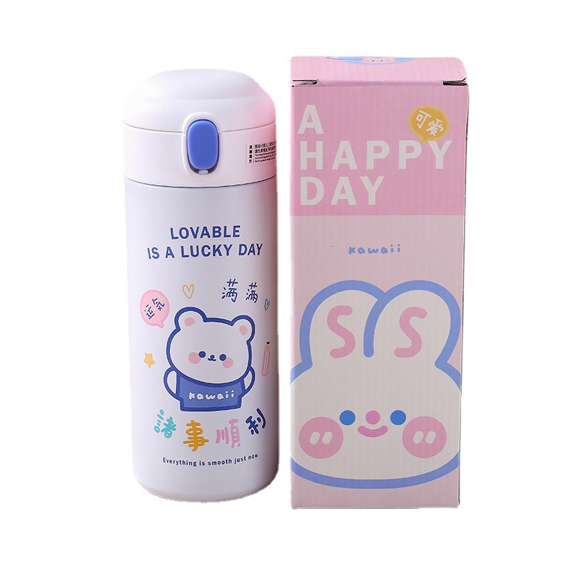 INS Harajuku Style Cute Thermal Mug Student Girl Heart Drinking Cup Lock Bounce Cover Thin Tube Cup 304 Stainless Steel