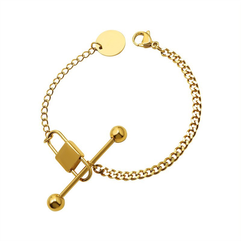 European and American Thick Type Titanium Steel Necklace Female Summer Ins Hip Hop Non-Fading Gold Plated Ornament Lock Pendant Online Influencer Clavicle Chain