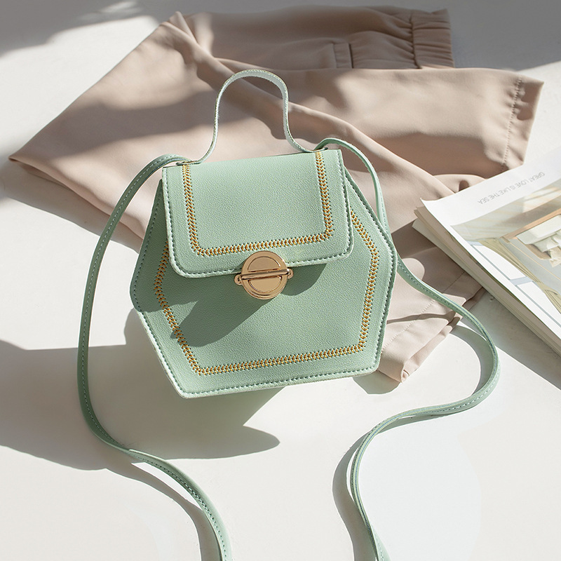 Women&#039;s Bag 2019 Autumn New Hexagonal Lock Small Square Bag Fashion All-Match Sewing Line Mobile Phone Bag Factory Spot