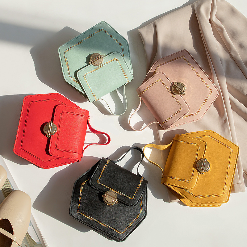 Women&#039;s Bag 2019 Autumn New Hexagonal Lock Small Square Bag Fashion All-Match Sewing Line Mobile Phone Bag Factory Spot