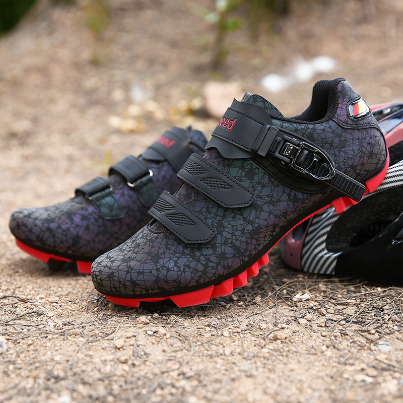 Cross-Border Large Size Riding Lock Shoes Men and Women Couple Luminous Colorful Hard Bottom Professional Mountain Lockless Bicycle Sneakers