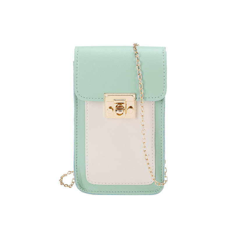Internet Celebrity Live Broadcast 2021 Winter Korean Style Color Lock Chain Mobile Phone Bag Shoulder Crossbody Simplicity PU Leather Women&#039;s Bag