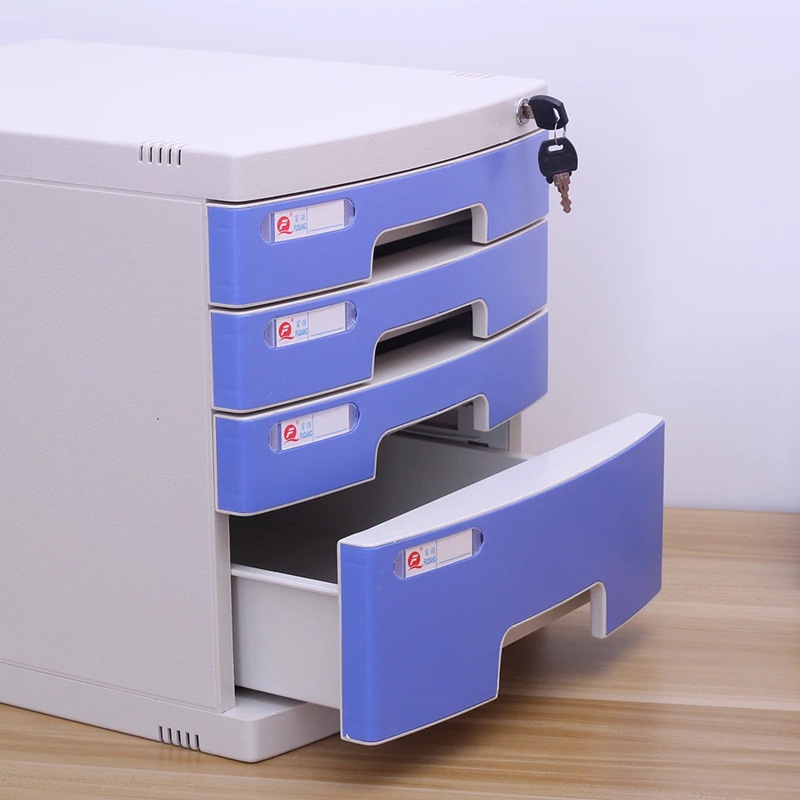 A4 Office Desktop with Lock Drawer Document Storage Cabinet Plastic Organizing Box Locker Folder Storage Box