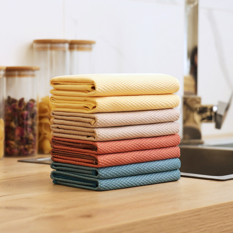 Scale Grid Fish Pattern Rag Absorbent Not Easy to Lint No Printing Kitchen Seamless Cleaning Cloth Lock Edge Glass