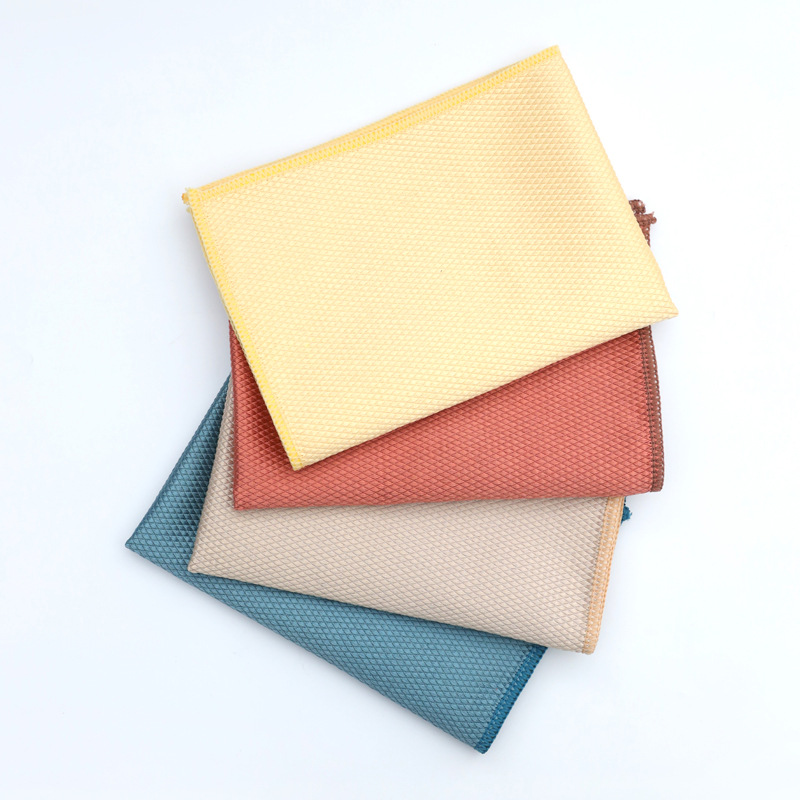 Scale Grid Fish Pattern Rag Absorbent Not Easy to Lint No Printing Kitchen Seamless Cleaning Cloth Lock Edge Glass
