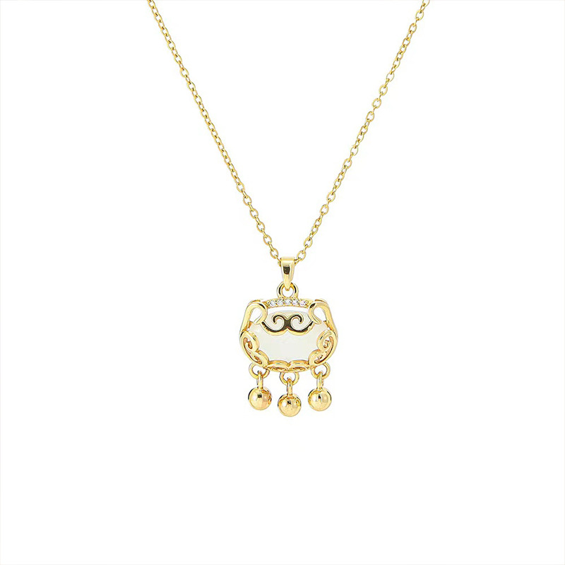 Auspicious Ruyi Peace Longevity Lock Electroplated Real Gold Titanium Steel Necklace Vintage Bell Clavicle Chain Sweater Chain Holiday Gift