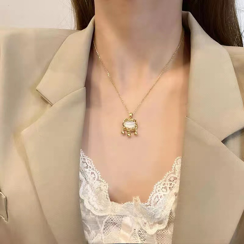 Auspicious Ruyi Peace Longevity Lock Electroplated Real Gold Titanium Steel Necklace Vintage Bell Clavicle Chain Sweater Chain Holiday Gift