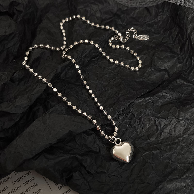 Korean Style Dongdaemun New 925 Thai Silver Love Necklace Women&#039;s Simple All-Match Retro Sterling Silver Short Lock