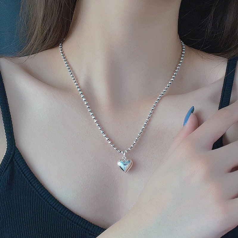 Korean Style Dongdaemun New 925 Thai Silver Love Necklace Women&#039;s Simple All-Match Retro Sterling Silver Short Lock