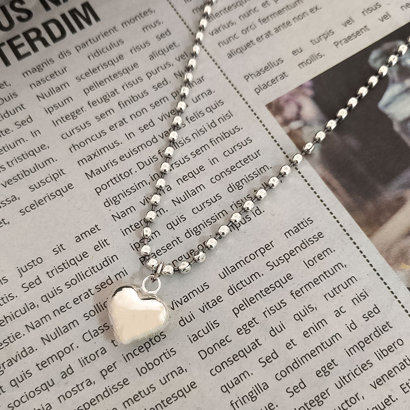 Korean Style Dongdaemun New 925 Thai Silver Love Necklace Women&#039;s Simple All-Match Retro Sterling Silver Short Lock
