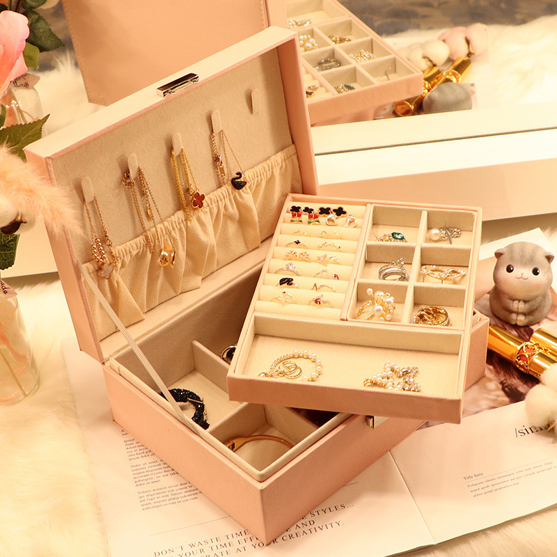Large Capacity Jewelry Box with Lock Earrings Earring Storage Box Stud Earrings Ornament Box Subnet Red Jewelry Box Necklace Ring