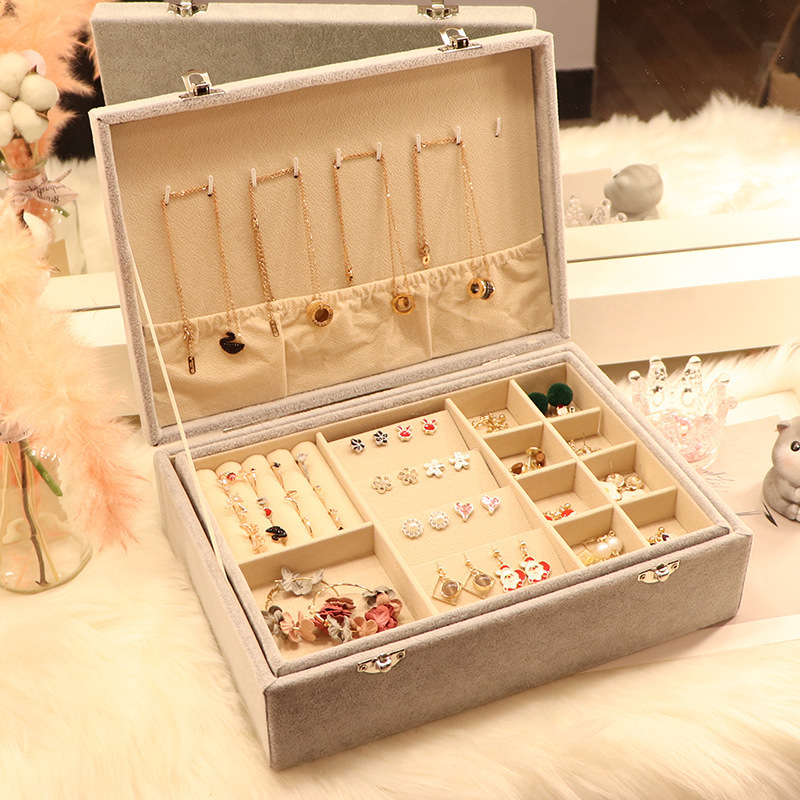 Large Capacity Jewelry Box with Lock Earrings Earring Storage Box Stud Earrings Ornament Box Subnet Red Jewelry Box Necklace Ring