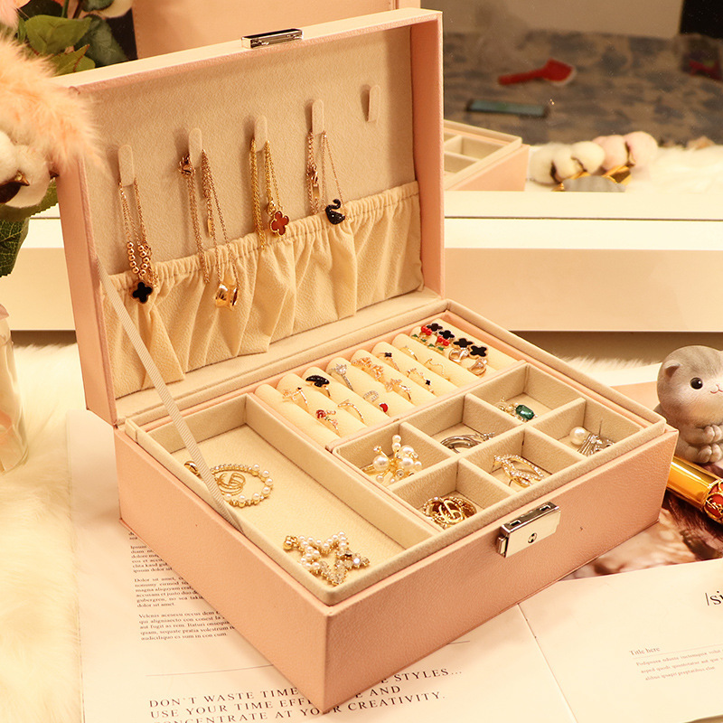 Large Capacity Jewelry Box with Lock Earrings Earring Storage Box Stud Earrings Ornament Box Subnet Red Jewelry Box Necklace Ring