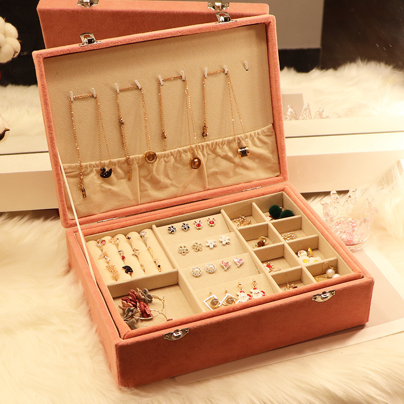 Large Capacity Jewelry Box with Lock Earrings Earring Storage Box Stud Earrings Ornament Box Subnet Red Jewelry Box Necklace Ring