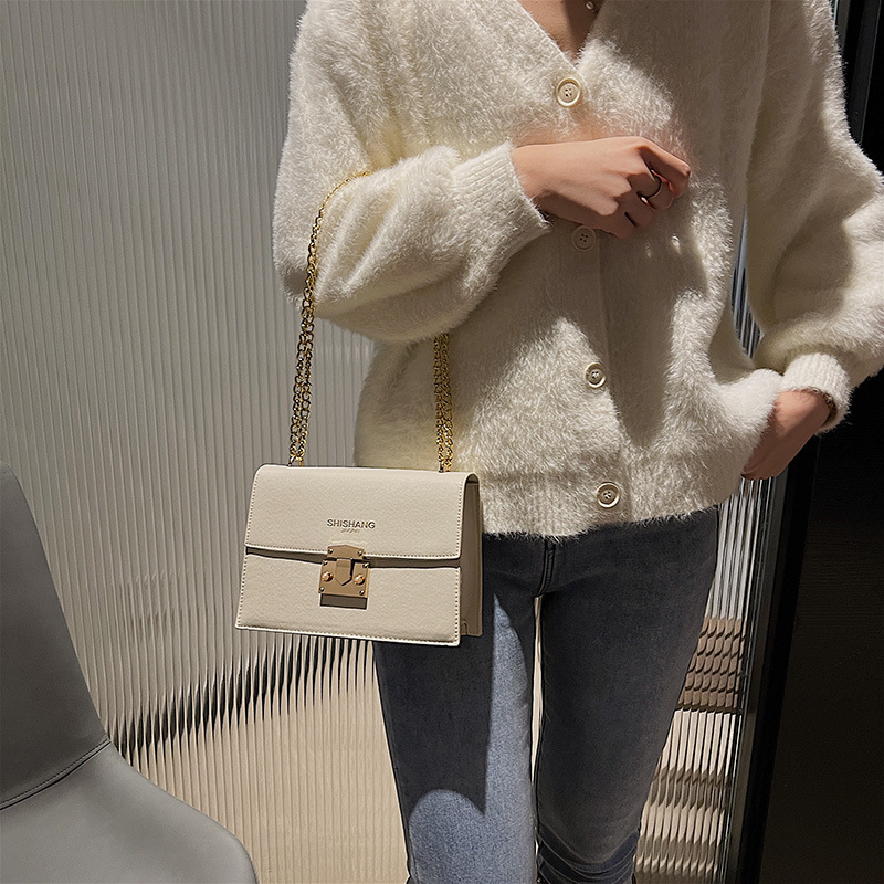 Simple Solid Color Chain Small Bag 2021 Winter Popular New Fashion Crossbody Bag Western Style Lock Small Square Bag