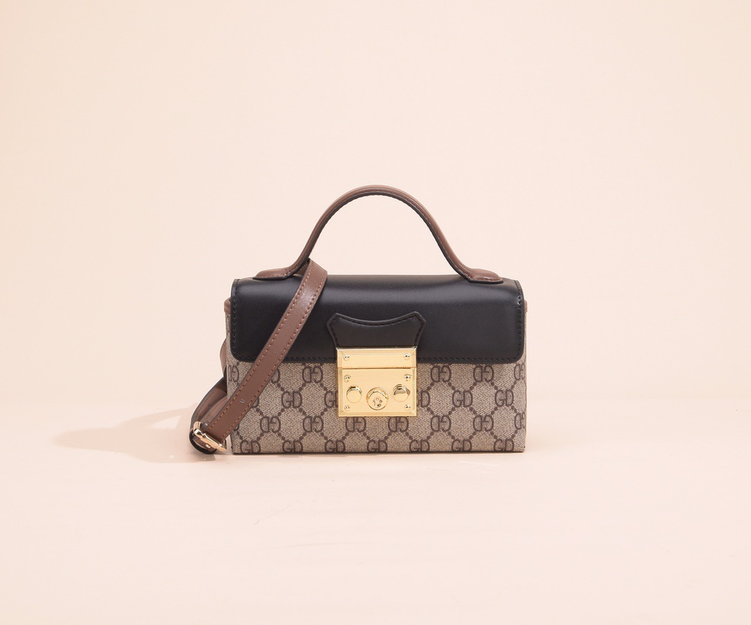 2021 Spring and Summer New Genuine Leather Printed Small Square Bag Vintage Lock Flip Shoulder Crossbody Handbag Fashion
