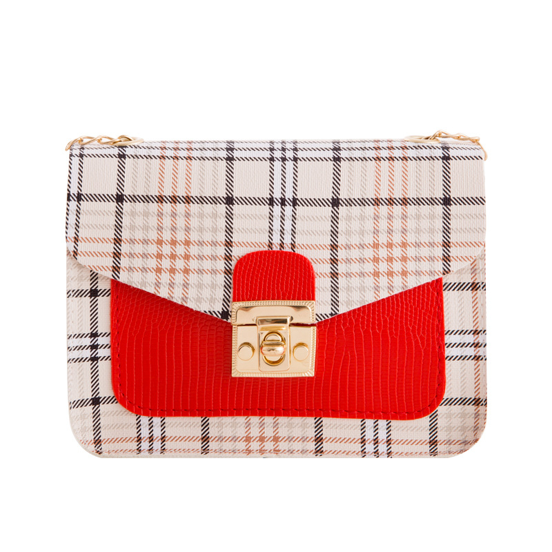 2021 Japanese and Korean New Fashion Color Contrast Plaid Small Square Bag Trendy Single Lock Double-Layer Chain Shoulder Messenger Bag for Women