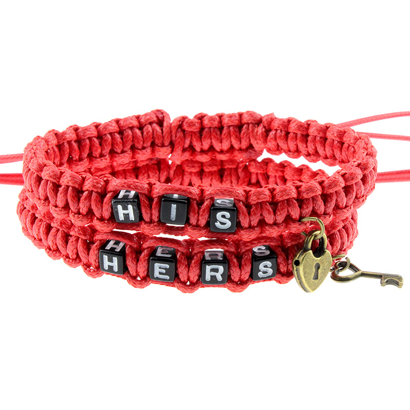 European and American His Hers Couple Bracelet Lock Core Key Pendant Woven Lanyard Bracelet Cross-Border Sold Jewelry Wholesale