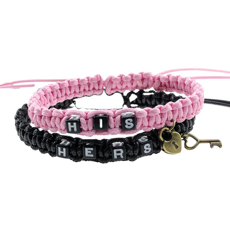 European and American His Hers Couple Bracelet Lock Core Key Pendant Woven Lanyard Bracelet Cross-Border Sold Jewelry Wholesale