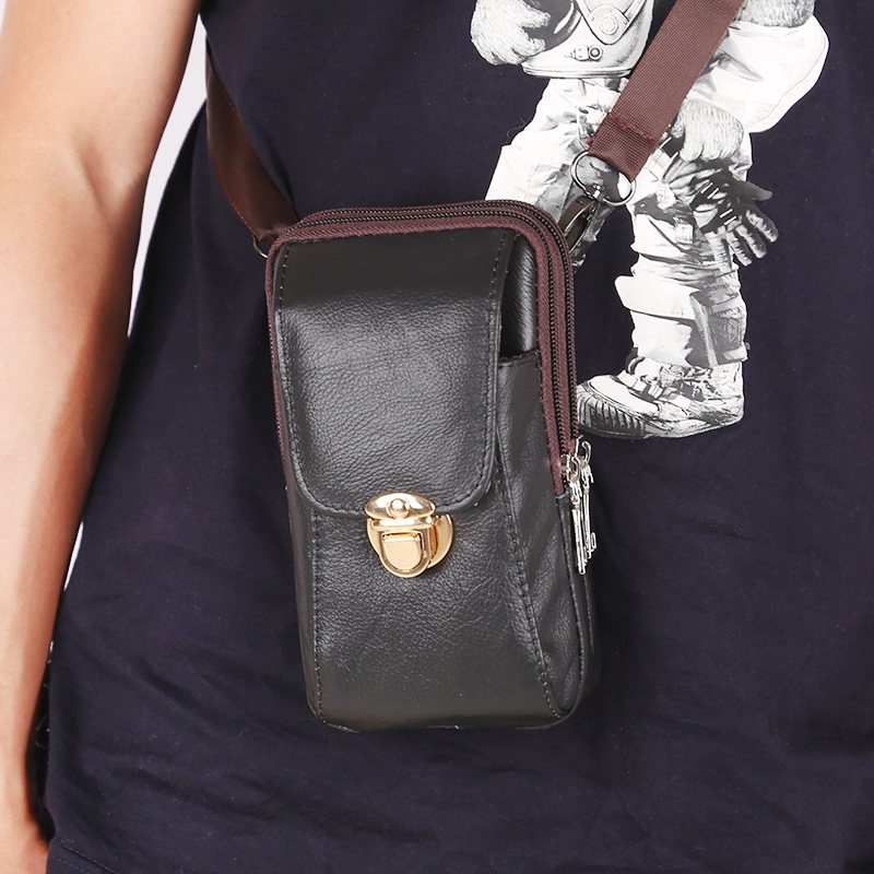 Mortise Lock Retro Men&#039;s Mobile Phone Bag 2021 New Fashion Coin Purse Leather One-Shoulder Crossbody Bag Factory Wholesale
