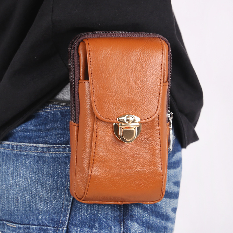 Mortise Lock Retro Men&#039;s Mobile Phone Bag 2021 New Fashion Coin Purse Leather One-Shoulder Crossbody Bag Factory Wholesale