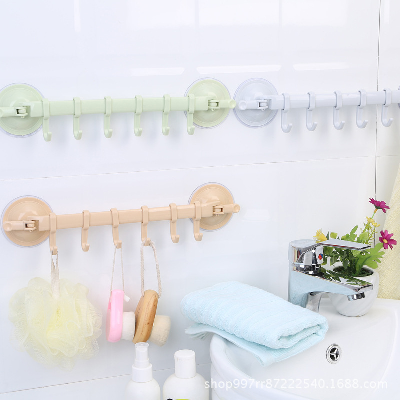 Lock Type Strong Suction Cup 6 Linked Home Wall Bathroom Plastic Kitchen Seamless Six-Piece Towel Hook