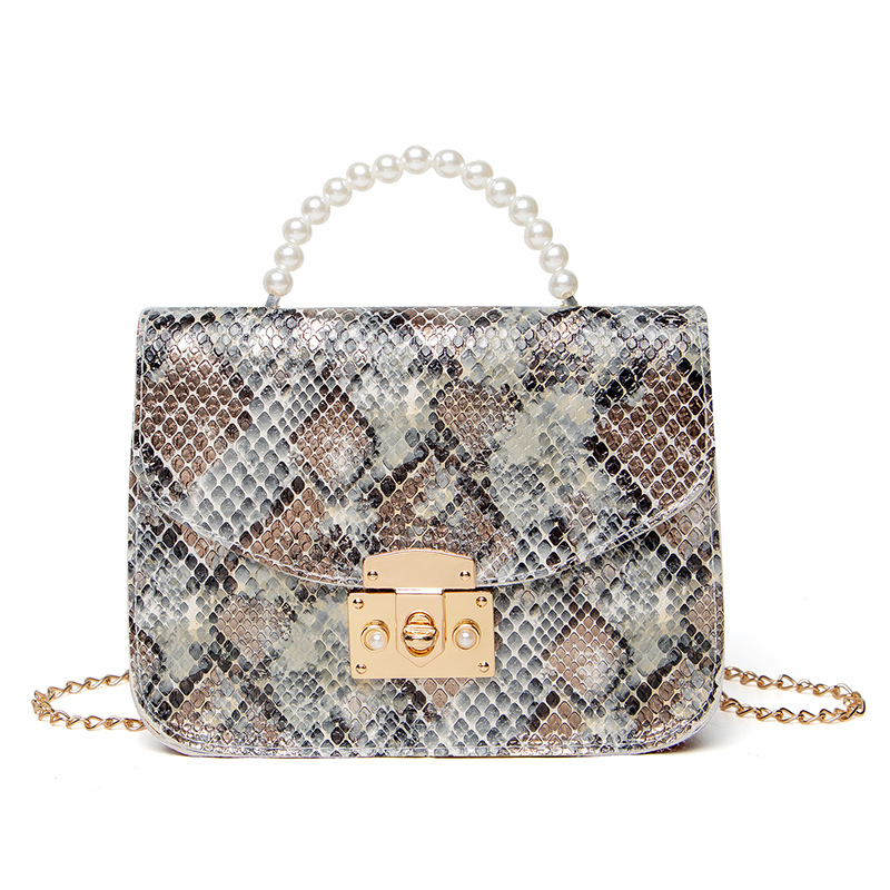 Women&#039;s Bag 2021 New Snake Pattern Pearl Handle Lock Chain Small Square Bag Woven Pattern Mobile Phone Bag Gift Small Bag