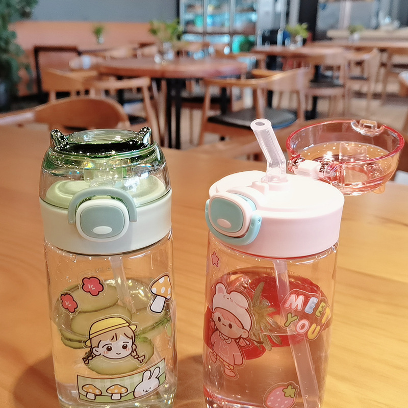 Little Monster Straw Plastic Cup Portable Buckle Cup Student Kid&#039;s Mug Bounce Cover Lock Mori Style Straw Cup
