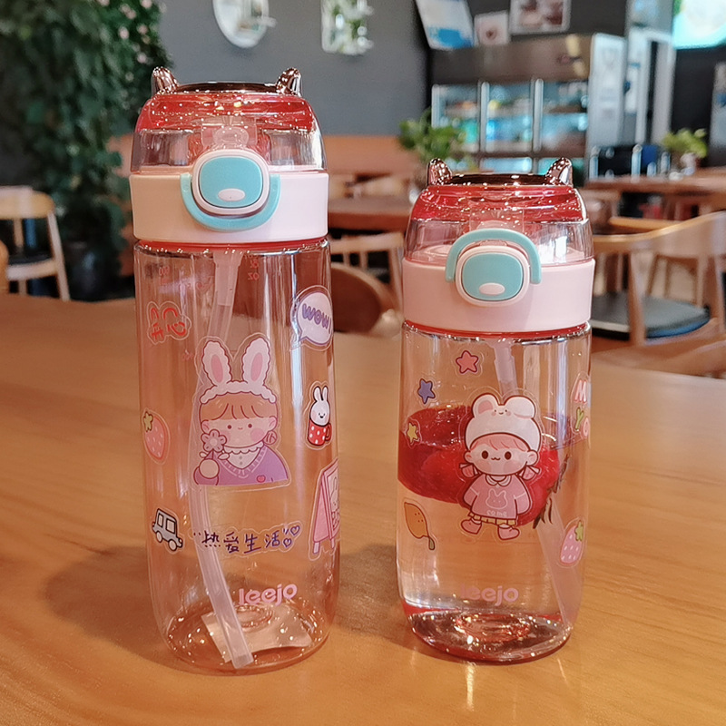 Little Monster Straw Plastic Cup Portable Buckle Cup Student Kid&#039;s Mug Bounce Cover Lock Mori Style Straw Cup