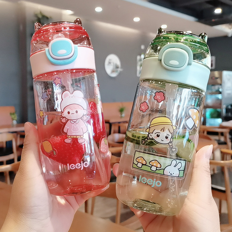 Little Monster Straw Plastic Cup Portable Buckle Cup Student Kid&#039;s Mug Bounce Cover Lock Mori Style Straw Cup