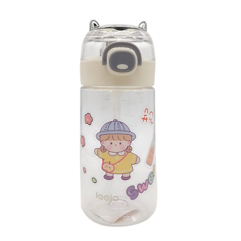 Little Monster Straw Plastic Cup Portable Buckle Cup Student Kid&#039;s Mug Bounce Cover Lock Mori Style Straw Cup
