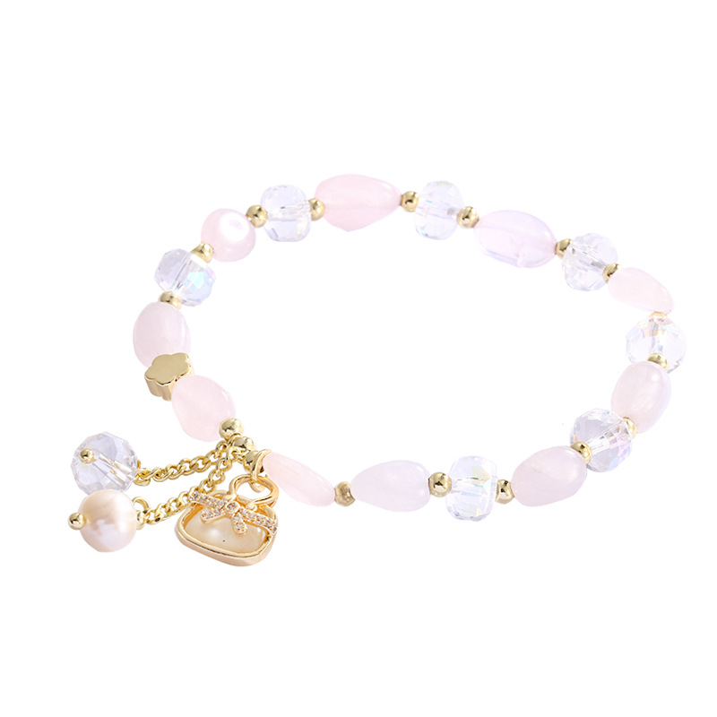 Strawberry Quartz Pearl Personality Lock Pendant Bracelet Female Light Luxury and Simplicity Bracelet