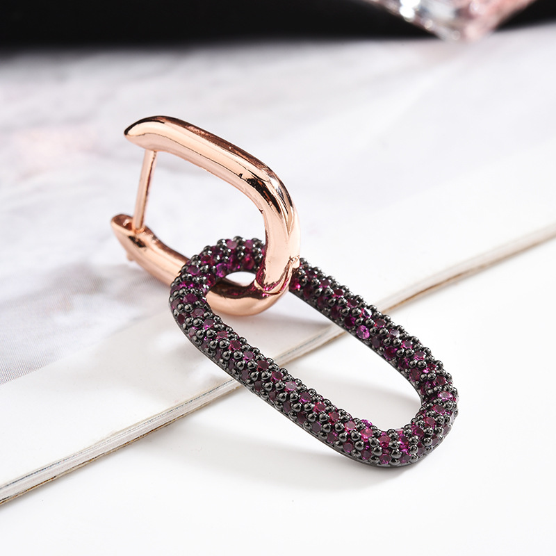 European and American Fashion Retro Earrings Micro Inlaid Zircon Geometric Lock Earrings Korean Style Temperament Wild Trendy Ear Ring Single