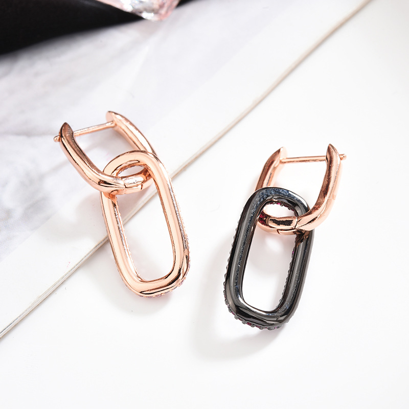 European and American Fashion Retro Earrings Micro Inlaid Zircon Geometric Lock Earrings Korean Style Temperament Wild Trendy Ear Ring Single