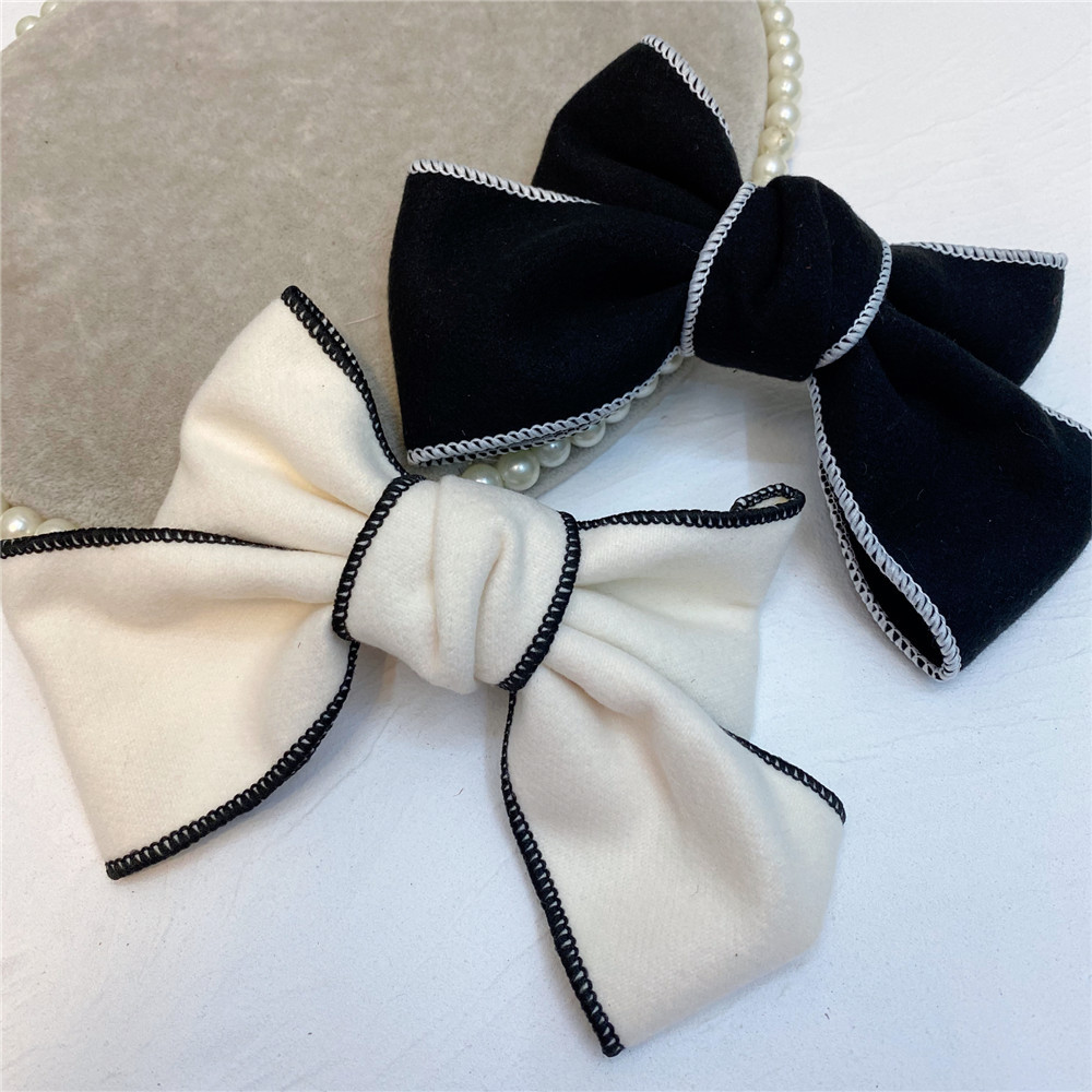 Lock Edge Woolen Cloth Big Bow Hairpin Sweet Color Matching Korean Style Duckbill Clip Chanel-Style Hairpin