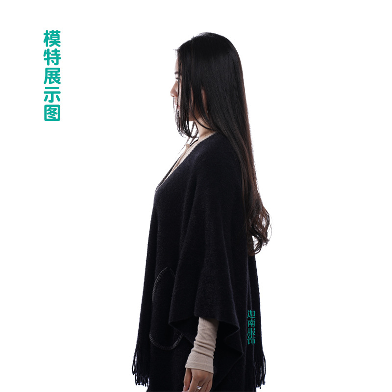 Shengdi Canan Customized Autumn and Winter European and American Foreign Trade Export Simple Monochrome Cashmere-like Pocket Lock Tassel Shawl
