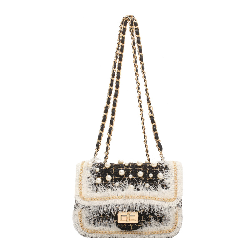 Fashion Furry Women&#039;s Twist Lock Bag Bag 2021 Autumn and Winter New Chain Small Square Bag Korean Style Woolen Shoulder Messenger Bag Fashion