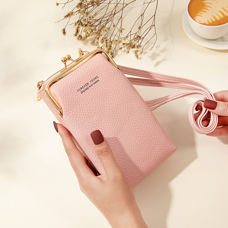 New Mobile Phone Bag Female Student Korean Style Versatile Large Capacity Phone Holder Small Bag Vertical Lock Shoulder Messenger Bag