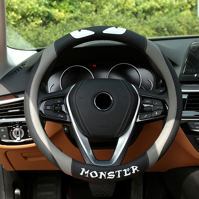 New color Matching leather Steering wheel cover non-slip Printed hand handle cover car Disc cover four seasons General Wholesale Foreign trade