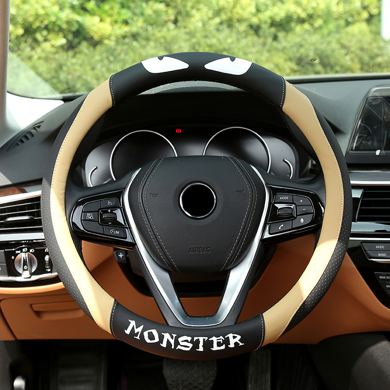 New color Matching leather Steering wheel cover non-slip Printed hand handle cover car Disc cover four seasons General Wholesale Foreign trade