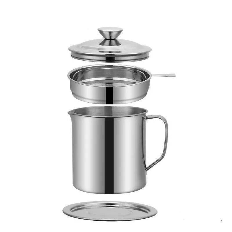 304 Stainless Steel Oil Strainer Jug Household Oil Filter Cup Kitchen Oil Storage Tank Pot Separation Oil Residue with Strainer Oil Dispenser