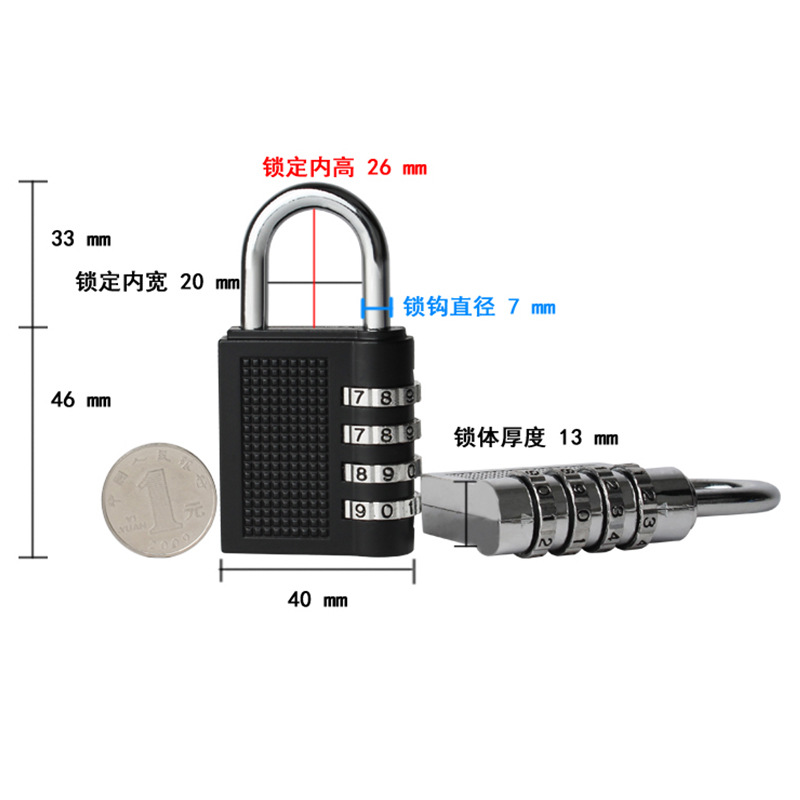 Padlock with Password Required Black Password Lock Zinc Alloy Large 4-Digit Gym Wardrobe Door Mechanical Password Lock