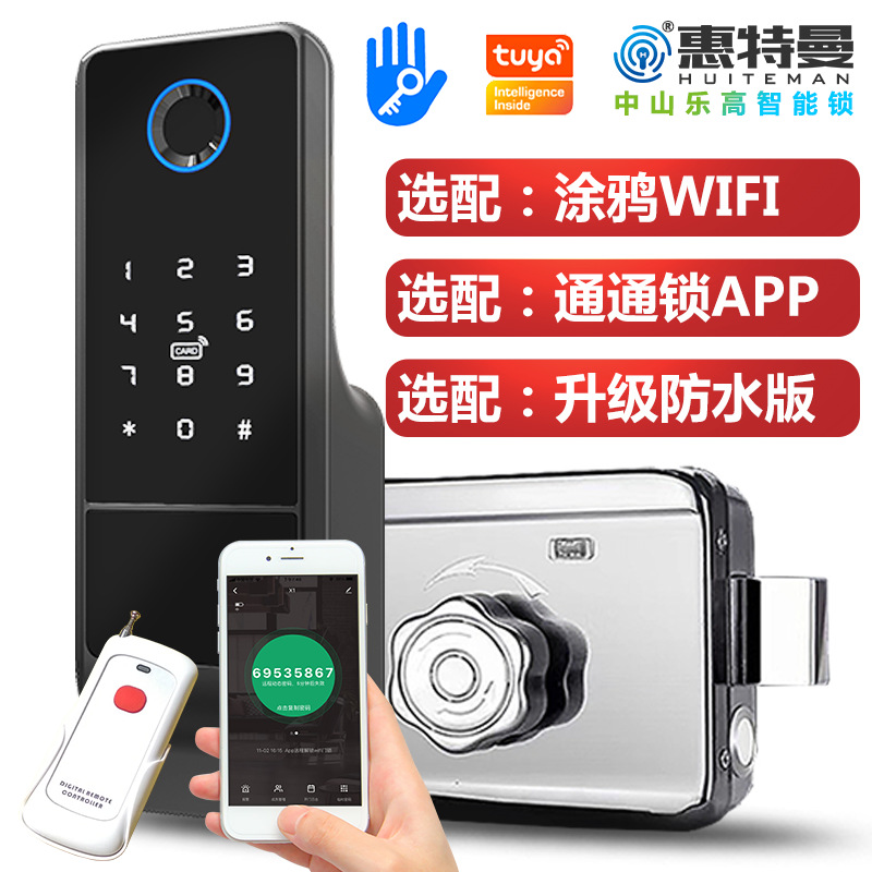 Tongtong Lock Outer Installation Old-Fashioned Iron Door Fingerprint Lock Induction Integrated Door Lock Graffiti Smart Apartment Lock Electric Control Lock Remote Control