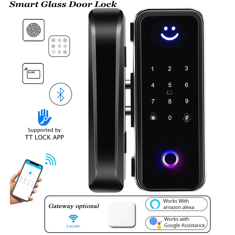 Glass Door Lock Bluetooth Wifi Gateway TTLock Fingerprint Password Electric Digital lock Wooden Smart door lock
