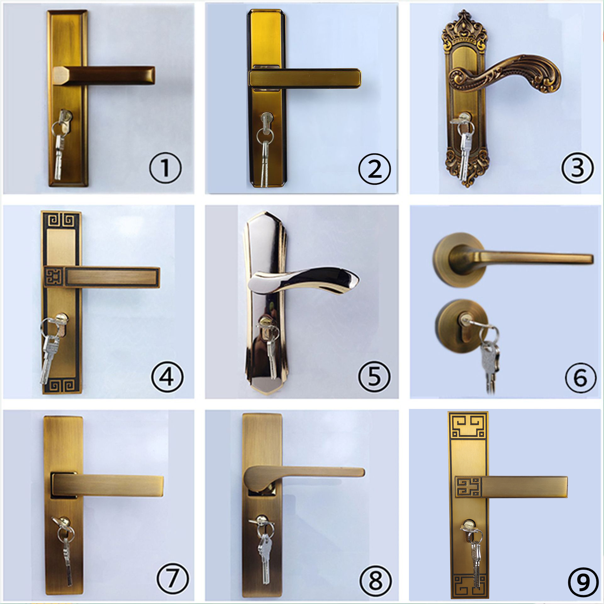 Factory Direct Sales Yellow Bronze Bedroom Door Lock New Chinese Indoor Mute Decoration Wooden Door Hardware Handle Lock